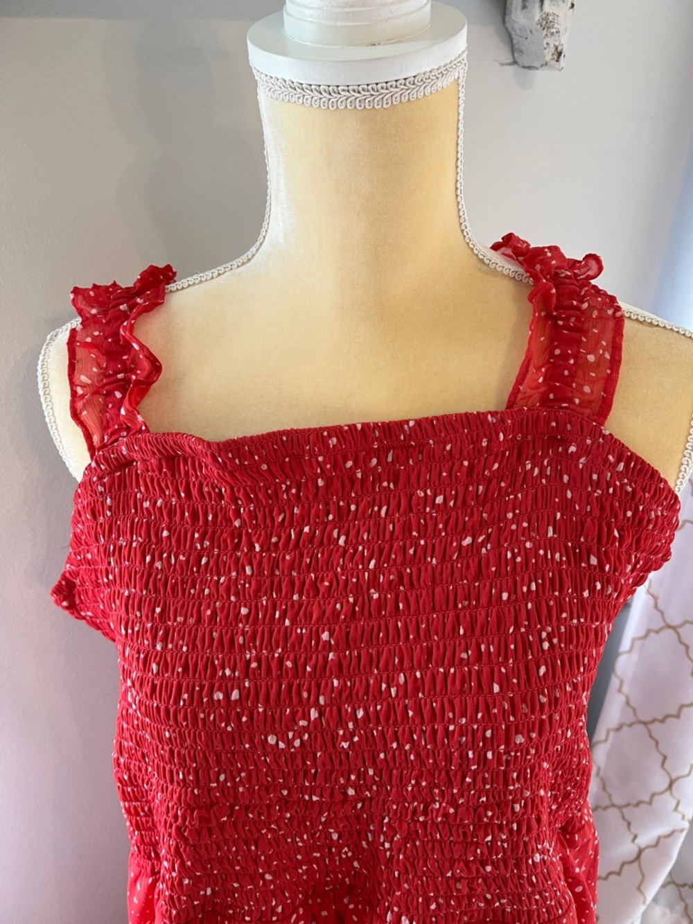 Red Smocked Ruffle-Strap Maxi Dress - Picture 2 of 5